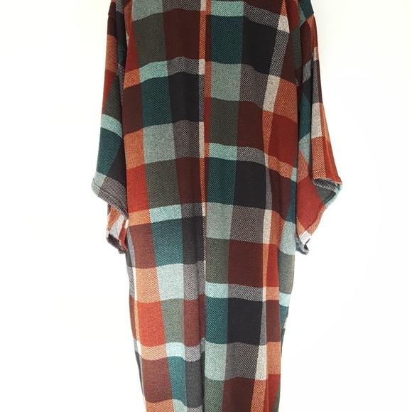New Fall Minimalist Plaid Kimono Caftan Oversized Dress Large - Picture 4 of 4